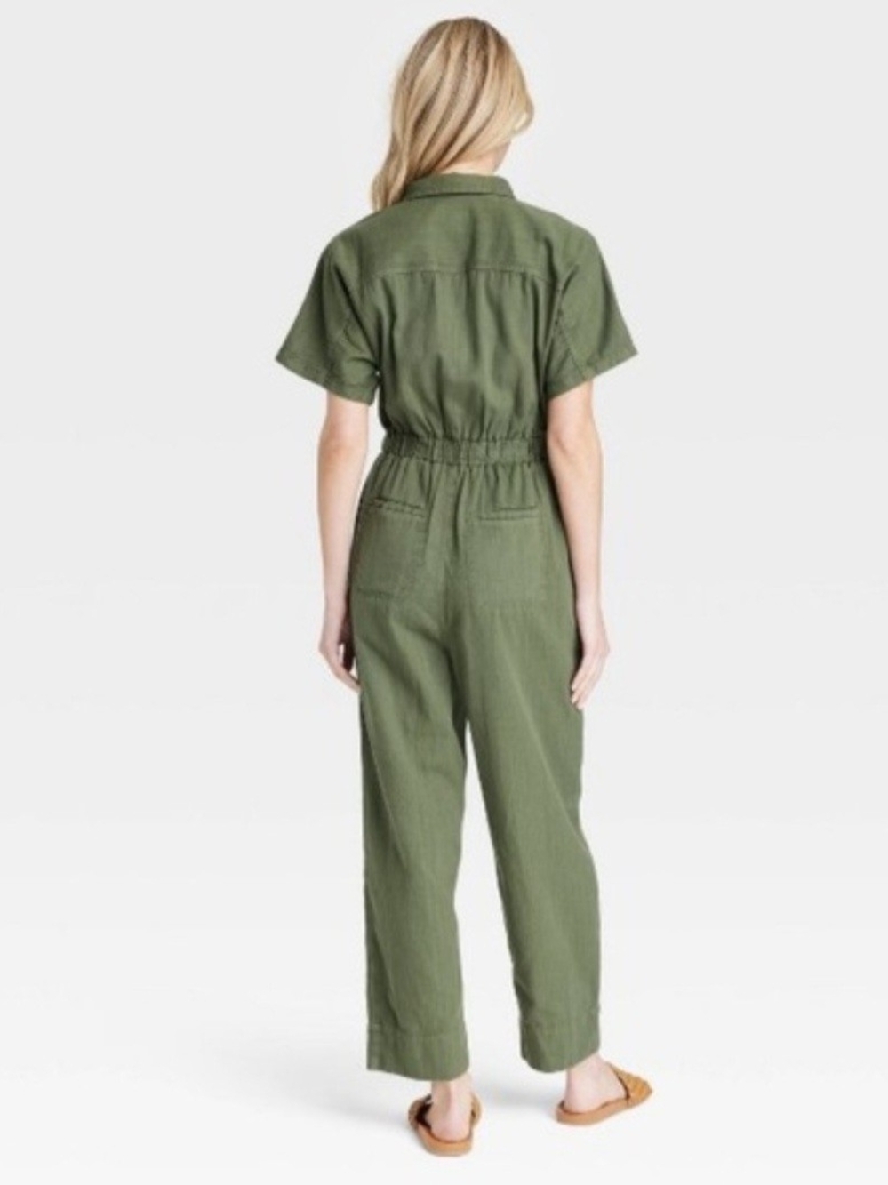 UNIVERSAL THREAD Short Sleeve Button Front Olive Green Utility Jumpsuit LIKE NEW